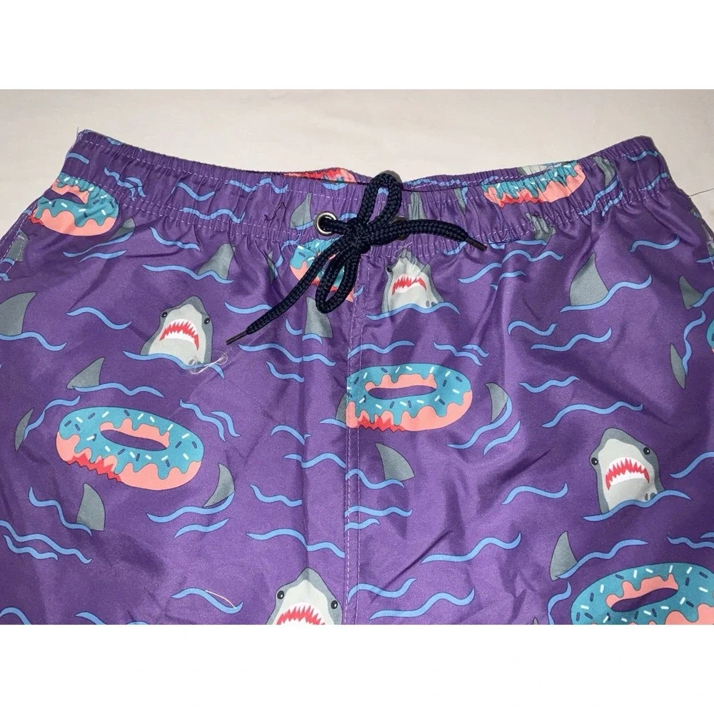 NWT Men's‎ U.S. Surf Club Oahu, Hawaii Shark Donut Floaty Purple Swim Trunks - M